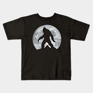 Bigfoot, Sasquatch Night with Full Moon, Minimalist Design With Mountains Kids T-Shirt